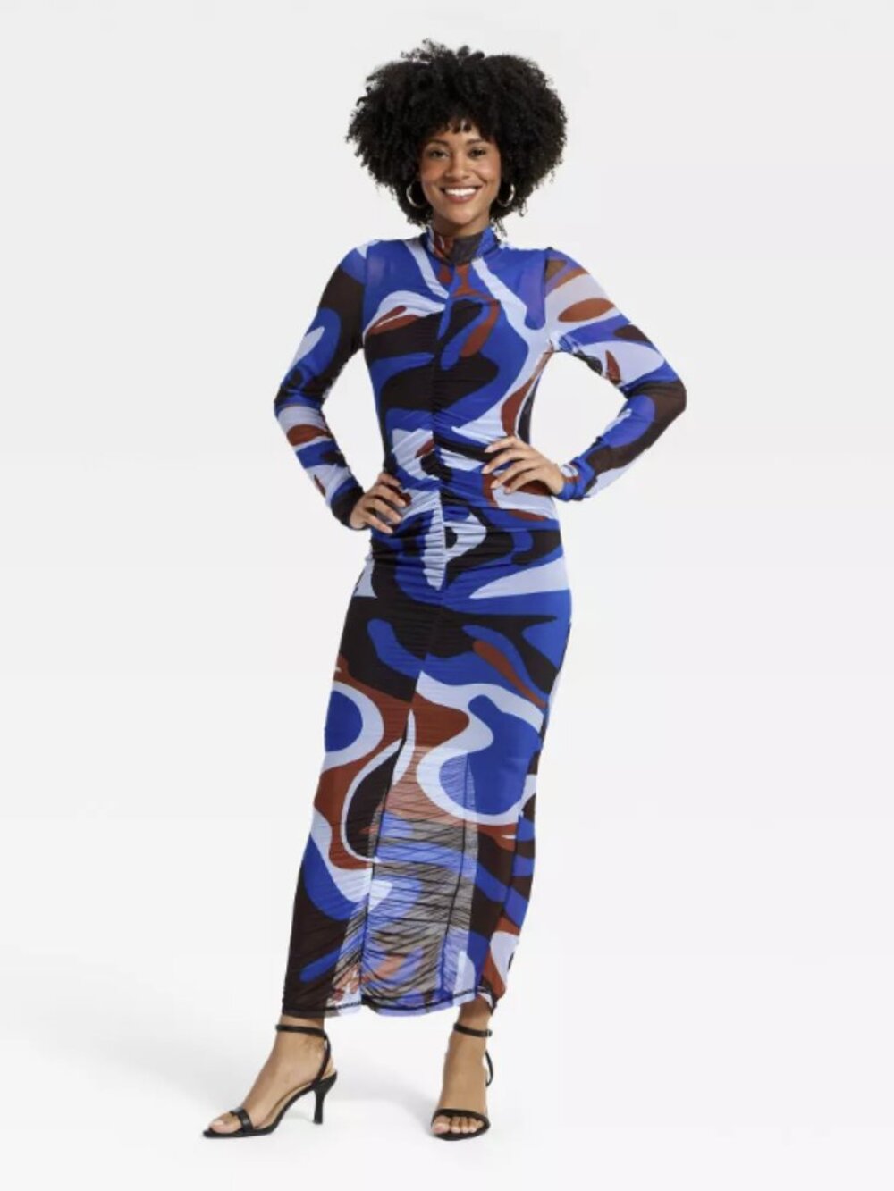 Monica Ahanonu Women's Long-Sleeve Mesh Maxi Dress (XL)